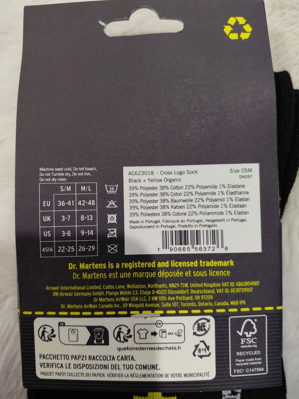 New Dr. Martens Black Crew Socks with Yellow Cross Design